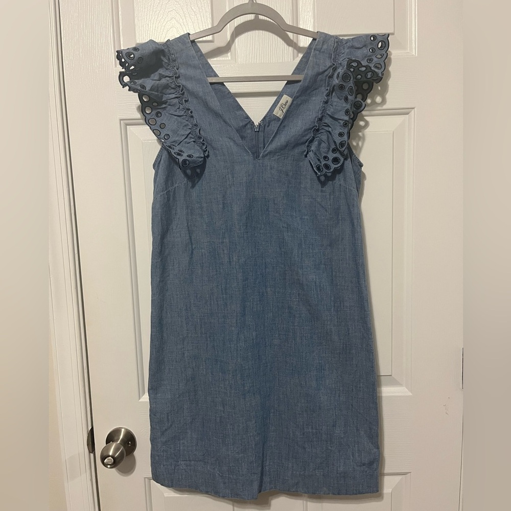J. Crew Blue Eyelet Ruffle Sleeveless Mini Dress